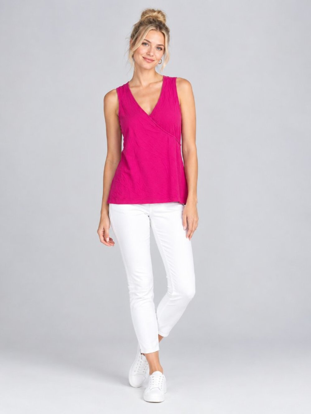 2/$30 Lands' End Faux Wrap Surplice Tank Top Fuchsia Small #A4942